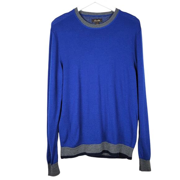 TASSO ELBA Cobalt Blue Merino Wool Blend Crewneck Sweater - Size L - Picture 3 of 7